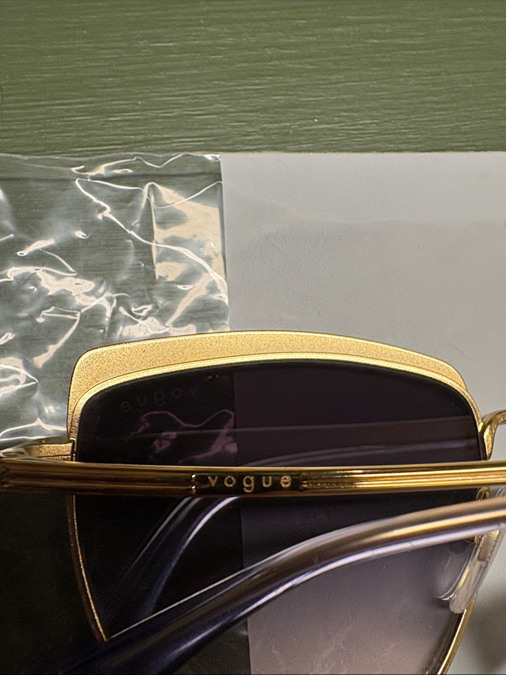 Vogue Gold Frame Sunglasses with Purple Gradient Lenses - Picture 2 of 6